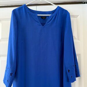 Talbots Royal Blue Blouse Large Eyelet Sleeve V Neck Top